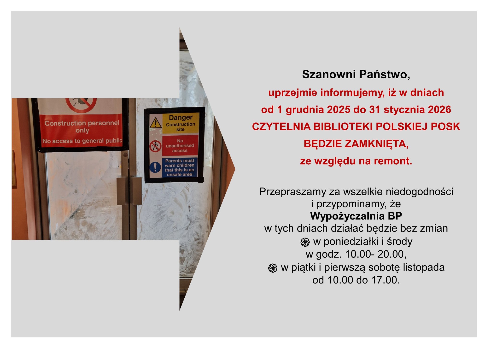 Remont czytelni – informacja dla czytelników